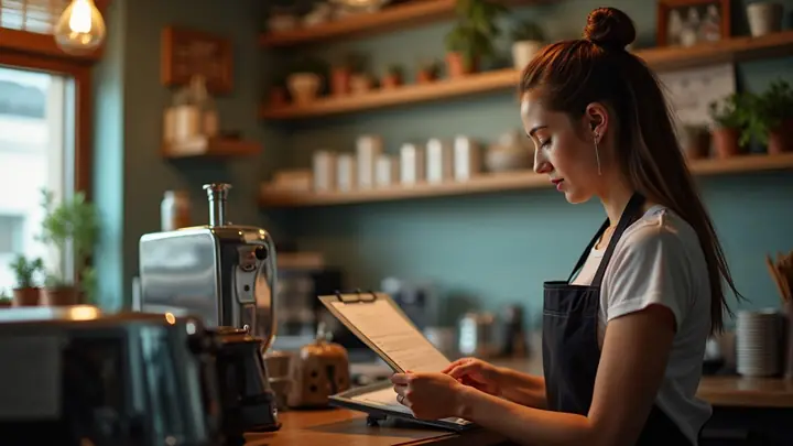Part-time cafe worker checking a weekly shift schedule