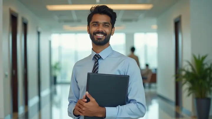 Young graduate holding a resume folder while waiting for a first job interview